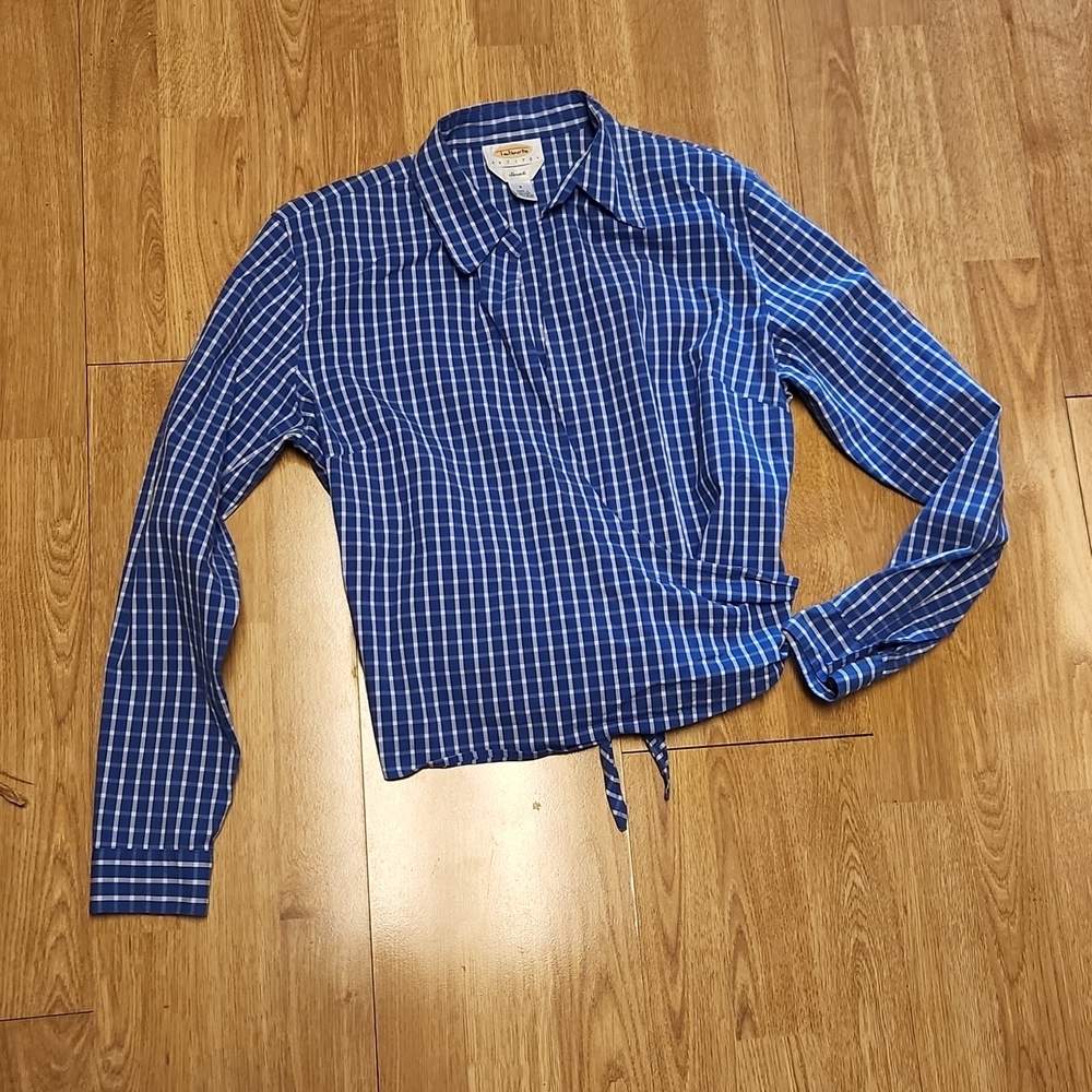 Talbots back tie plaid wrap top sz 8P
